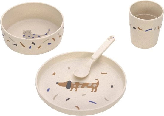 Set di servizio per bambini (piatti, tazze, ciotole, cucchiai) senza BPA, per lavastoviglie e microonde/schotelset azzurro reale