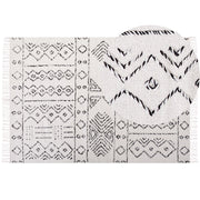 Tappeto in lana bianco sporco e nero con motivo azteco 160 x 230 cm a pelo basso Moderno Vintage