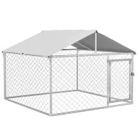 Recinto per Cani Taglia Media da Esterno con Tetto Impermeabile, 200x200x150cm, Argento