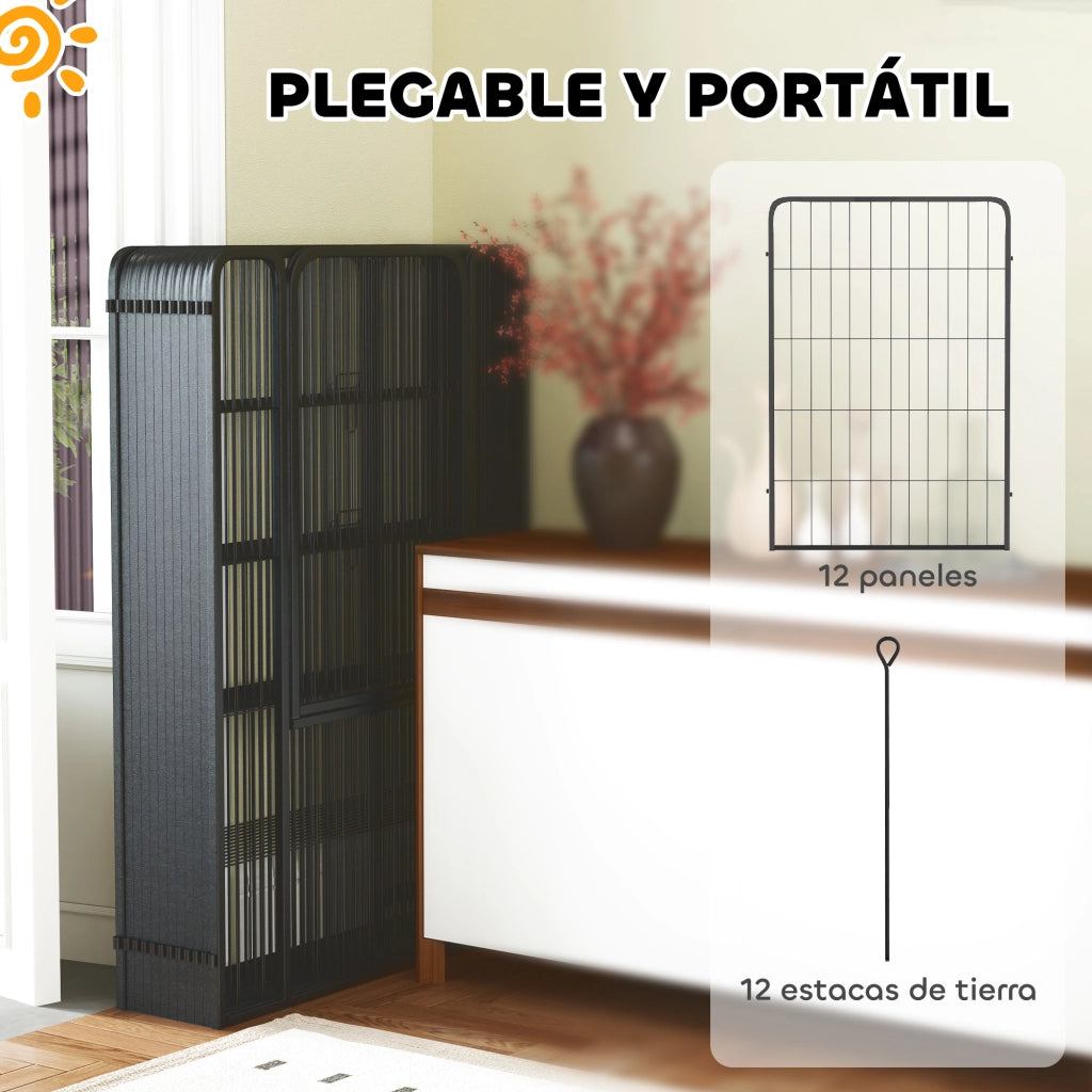 Recinzione per Cani 12 Pannelli ¨C zephmum ¨C Nero 100 cm