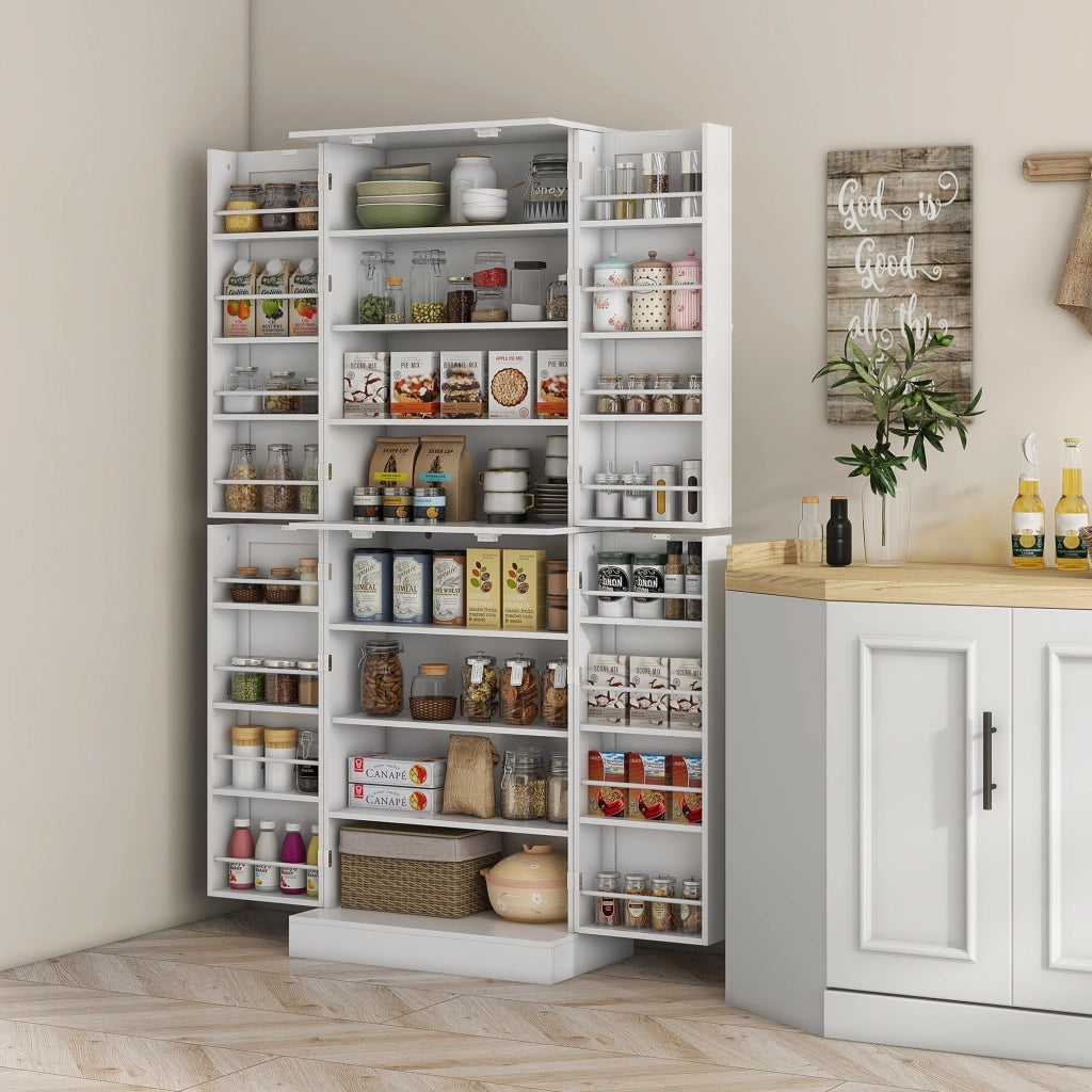 Armadio da cucina con ante, ripiani regolabili e porta spezie ¨C zephmum ¨C bianco 60x35x166 cm