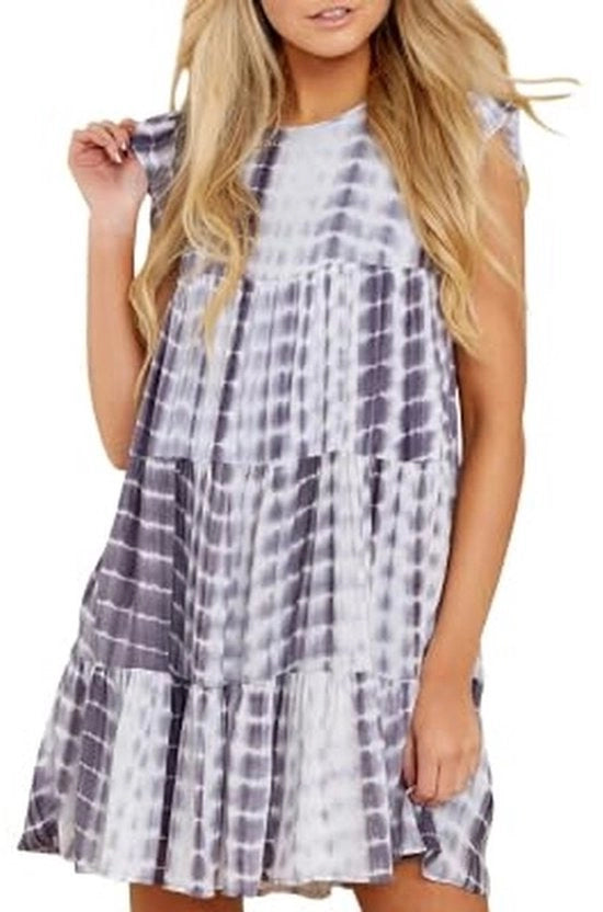 Mini-jurk casual con manica corta - Ruches - Collo rotondo - Tessuto respirante - Ideale per l'uso quotidiano - Abito estivo