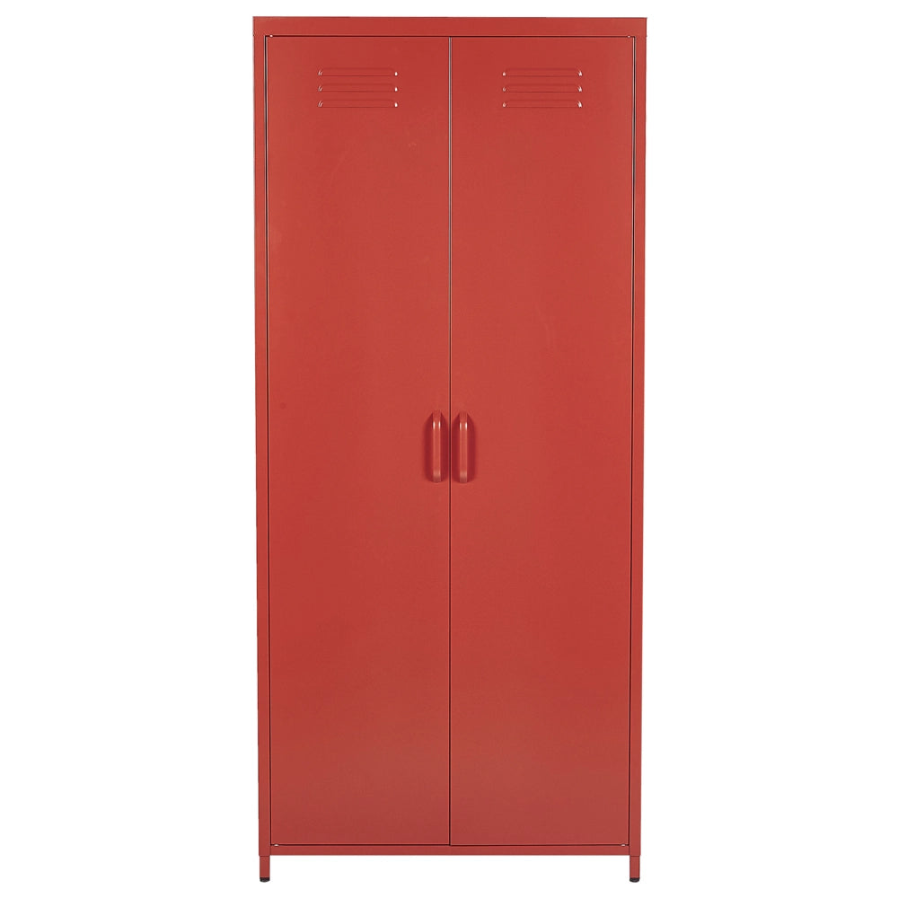 Armadio Portaoggetti Home Office Acciaio Rosso 2 Ante 4 Ripiani Design Industriale
