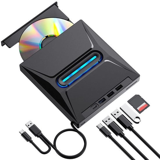 Stazione esterna, lettore di sola lettura per CD/DVD, dotata di 4 porte USB, 2 porte Type-C e 1 slot TF/SD, lettore di CD/bruciatore/lettore USB 3.0 portatile, compatibile con laptop, MacBook e desktop.