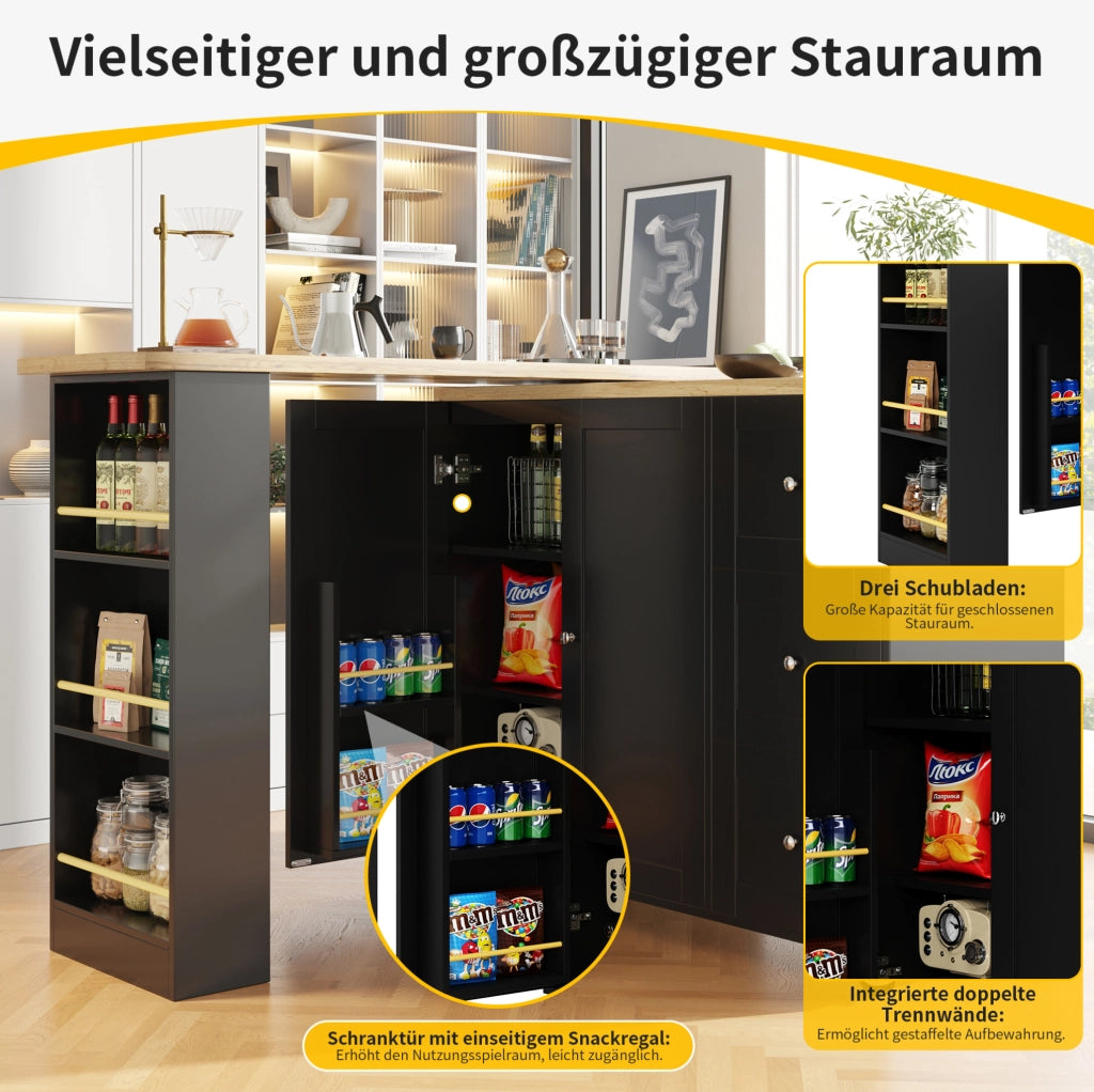 Tavolo bar girevole 360° in MDF nero con 3 cassetti