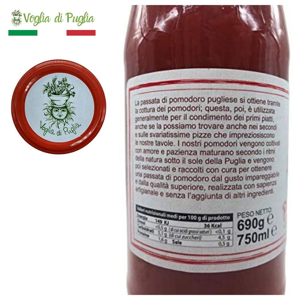 Passata di pomodoro artigianale voglia di puglia 6 bottiglie da lt 1 ognuno