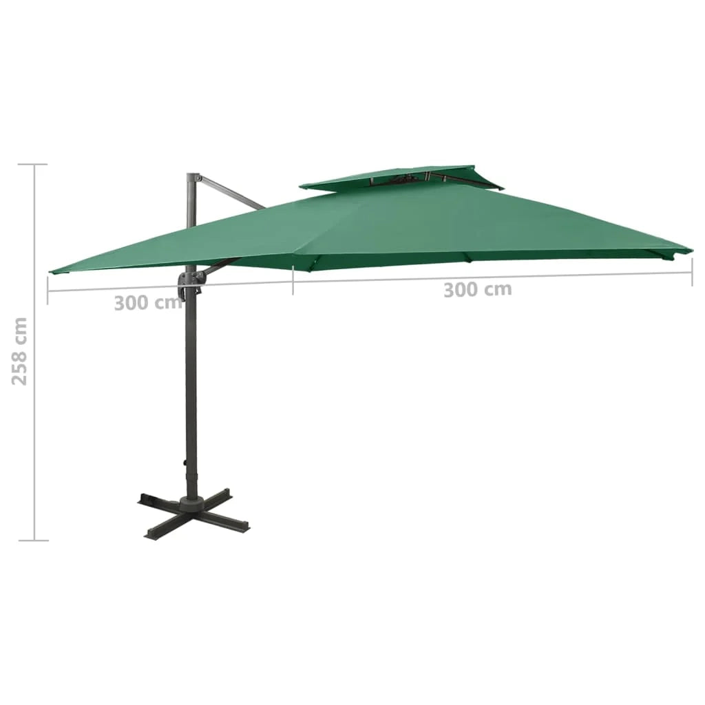 Ombrellone da esterno decentrato con doppio tetto 300 x 300 cm verde 02_0008563