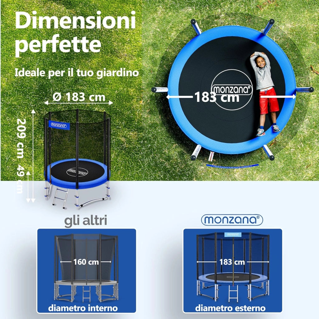® Trampolino Ø 183-427cm Set Completo Tappeto Elastico Rete Sicurezza Trampolino Elastico