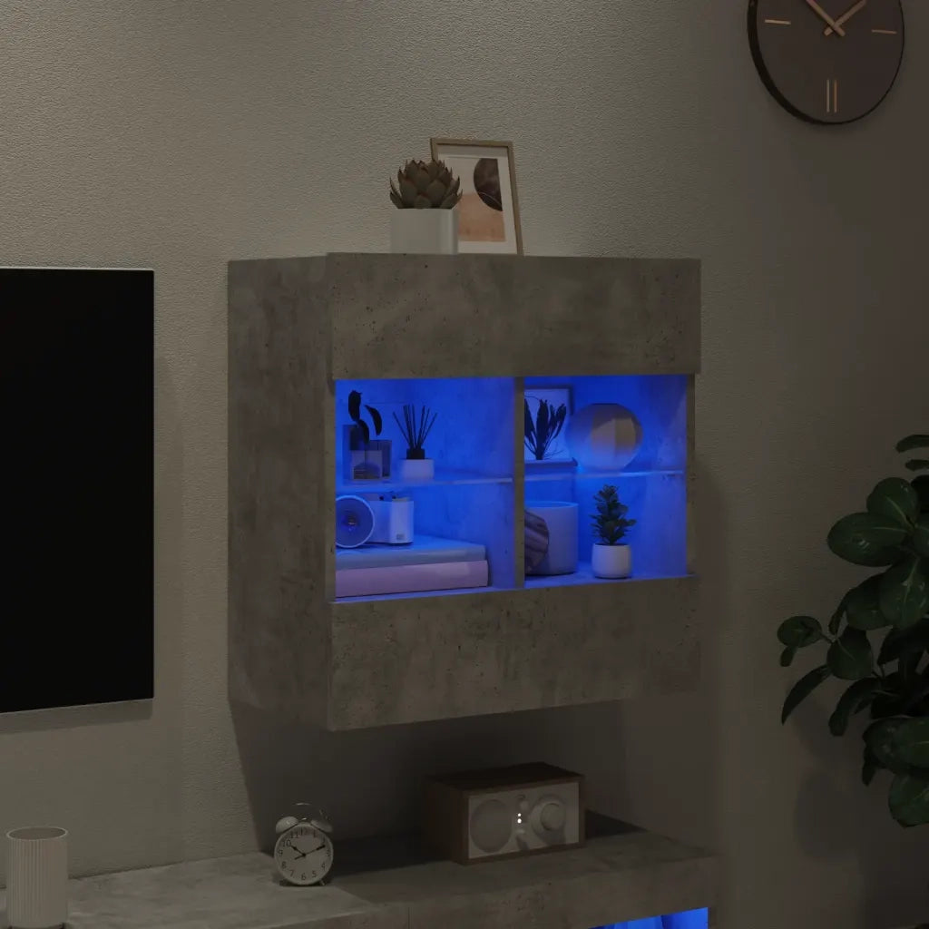 Mobile TV a Parete con Luci LED Grigio Cemento 58,5x30x60,5 cm 837095