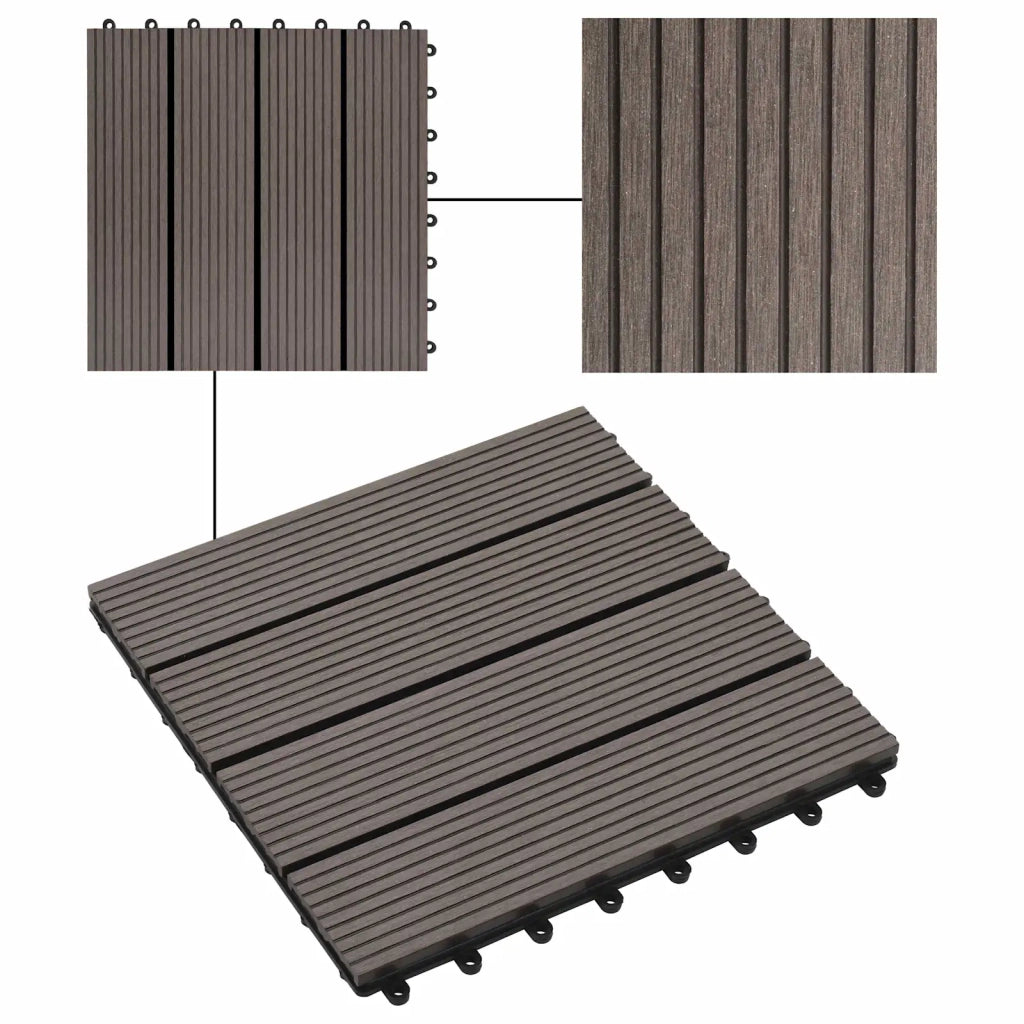 Piastrella per Decking 11 pz Marrone Scuro 30 x 30 cm WPC CFW4936452