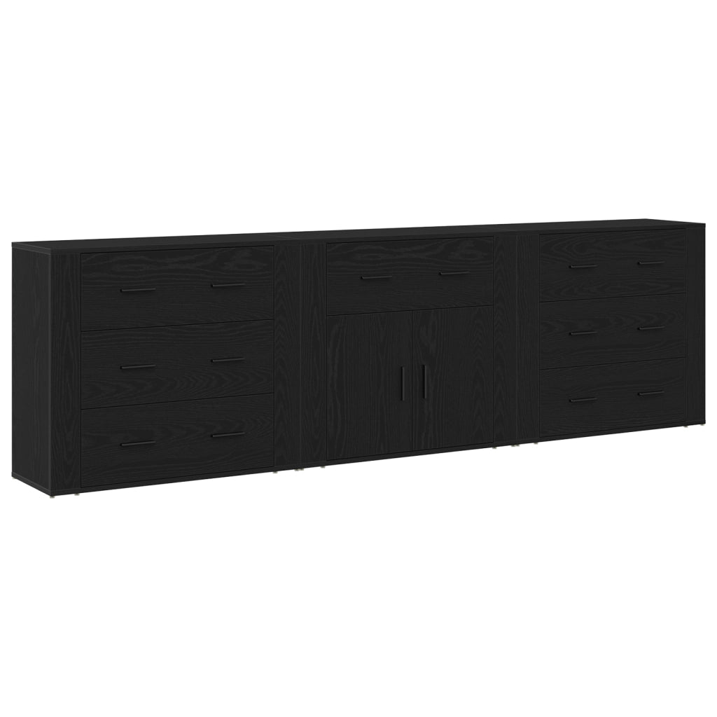 Sideboards 3 pz Rovere Nero Legno Ingegnerizzato