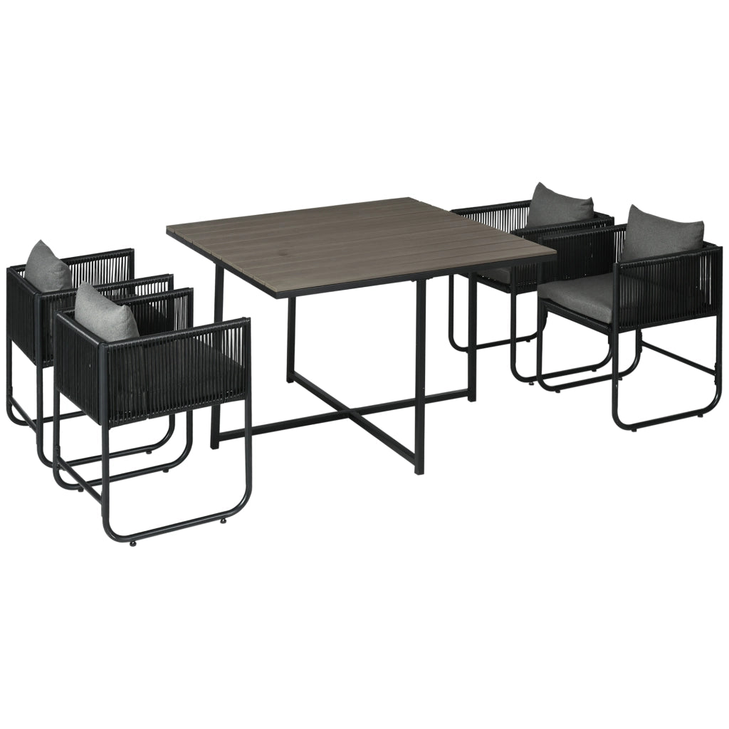 Set tavolo e sedie da giardino ¨C Xylo ¨C 5 pezzi polyrattan grigio e nero con cuscini