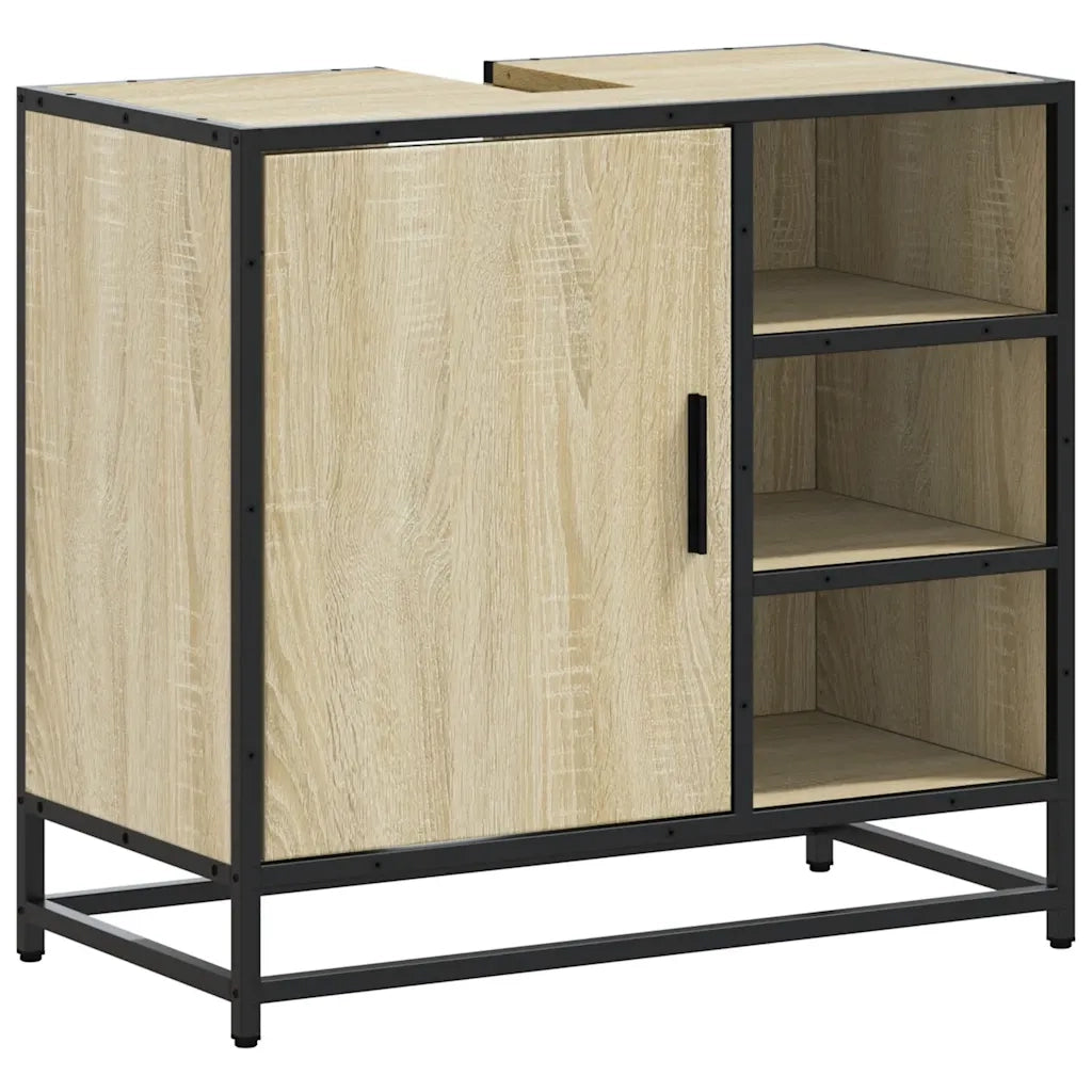 Mobiletto per Lavabo da Bagno Rovere Sonoma 65x33x60 cm Legno Massello 849285