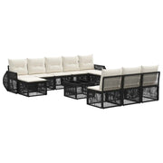Set Divano da Giardino 11 pcs Nero e Bianco Crema polyrattan