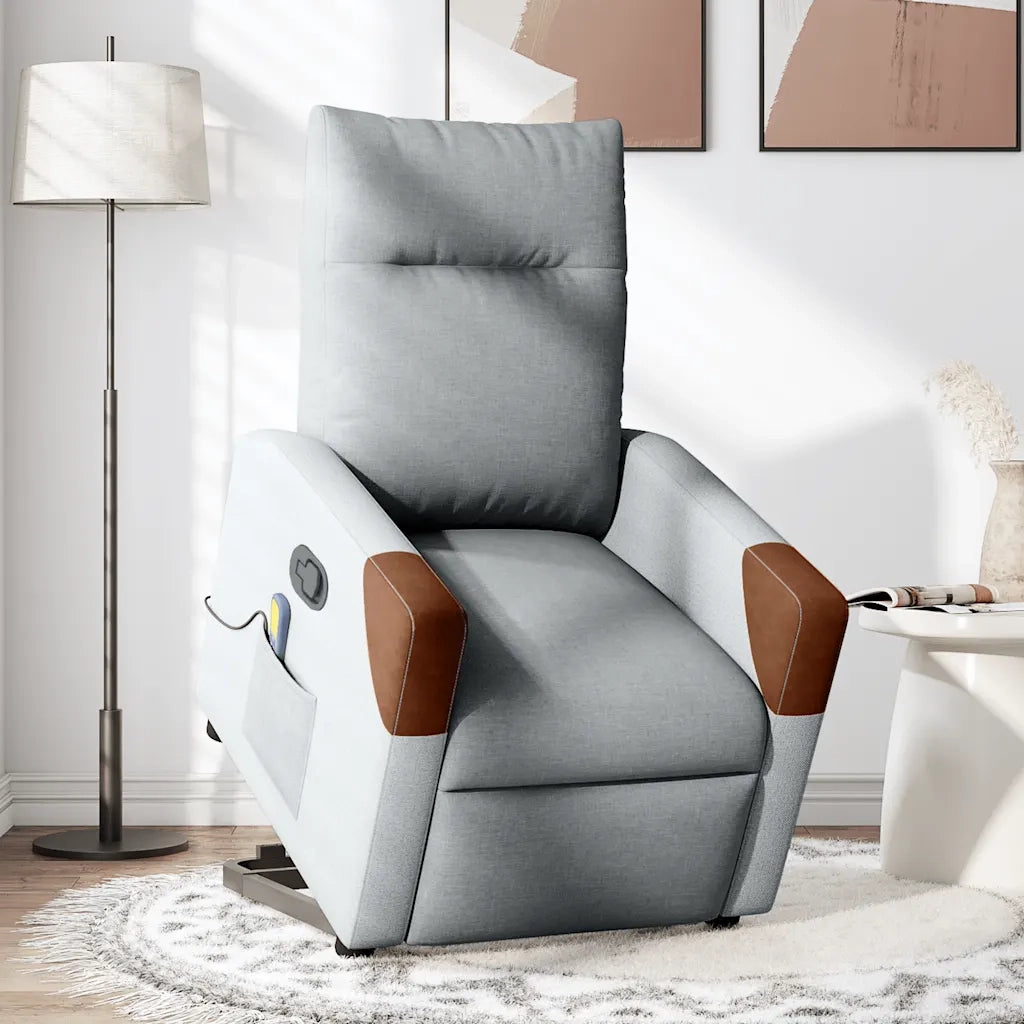 Poltrona | Sedia Relax Alzapersona Massaggi Reclinabile Grigio Chiaro Tessuto