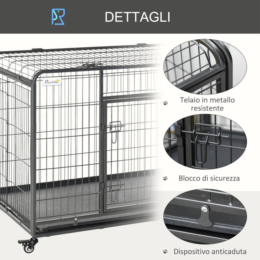 Gabbia per Cani Pieghevole a Doppia Porta ¨C zephmum ¨C Grigio Scuro 125x76x81cm