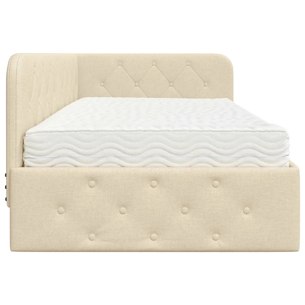 Cornice del letto ad angolo Crema 90 x 190 cm Tessuto 3394043