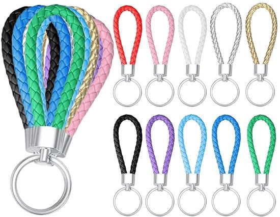 Set di Chiavi a Clessidra da 10 - Cinturino in Pelle Intrecciata - Unisex - Chiavi per Auto/Moto/Bicicletta - Materiali di Alta Qualità - Sostenibile - Anello di Chiave