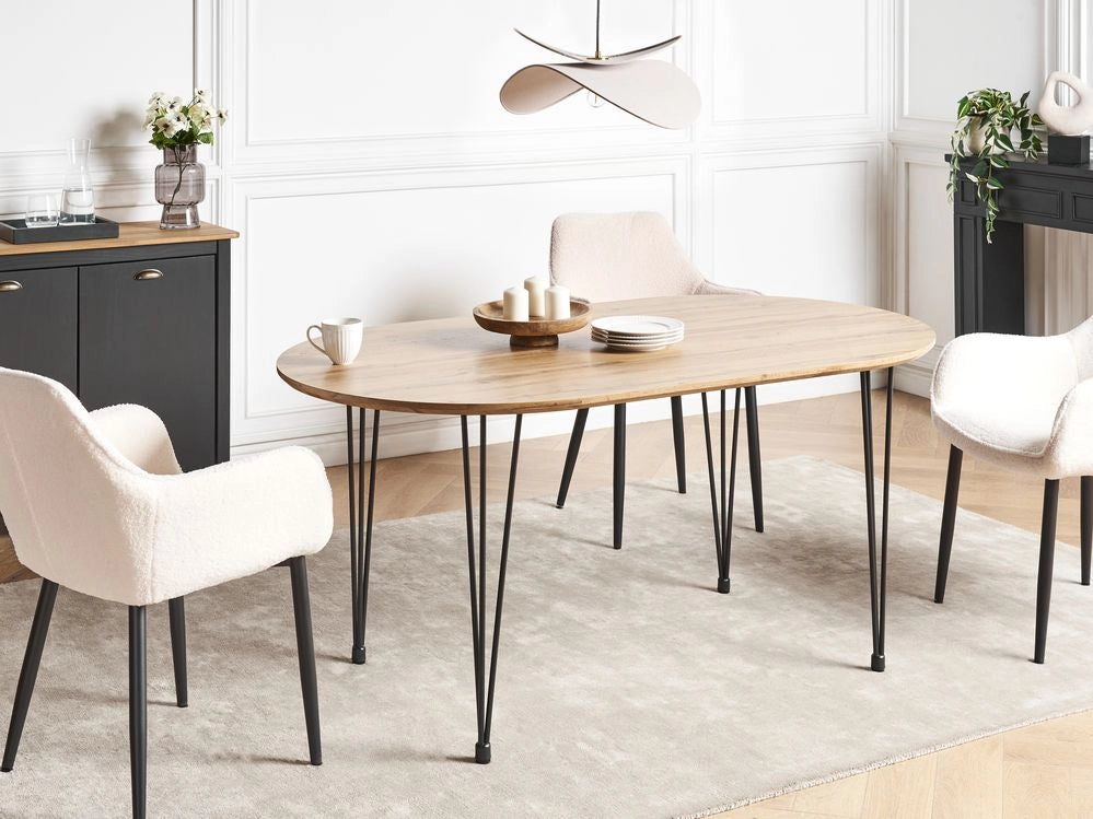 Tavolo da pranzo Piano in MDF marrone chiaro Gambe in metallo Gambe a forcina Stile industriale moderno