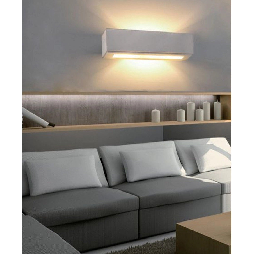 Trade Shop - Applique Parete In Gesso Rettangolare Doppia Emissione E14 Verniciabile Ip20 E06 -