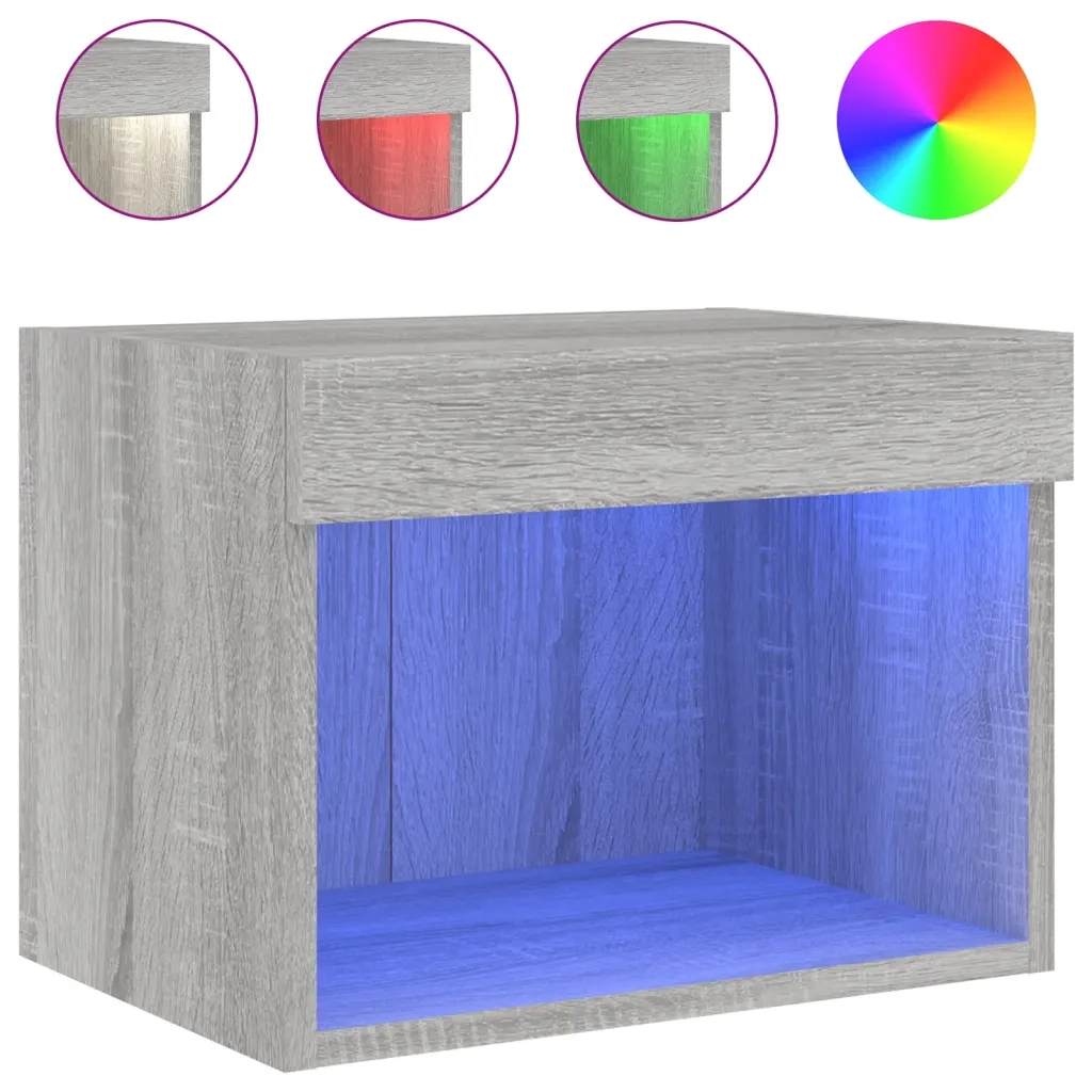 Comodini con Luci LED a Parete 2pz Grigio Sonoma