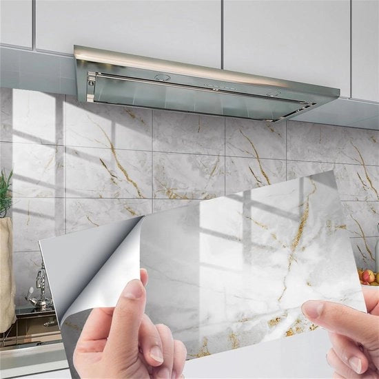 Tegelstickers marmering 15 x 30 cm - tegelfolie PVC autofissa per bagno e cucina - mozaico tegelstickers per parete cucina - arredamento cabina armadi e sala da pranzo - (16 pezzi) .