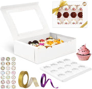 Set di 15 Cesti con Finestra per Cupcake, Muffin e Torta con Dose di Verifica e Adesivi – Cesti per Dolci per Cupcake, Macarons e Torta