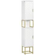 EasyComfort Colonna Bagno con 2 Armadietti e Ripiano in MDF e Acciaio, 30x30x170.7cm, Bianco e Oro