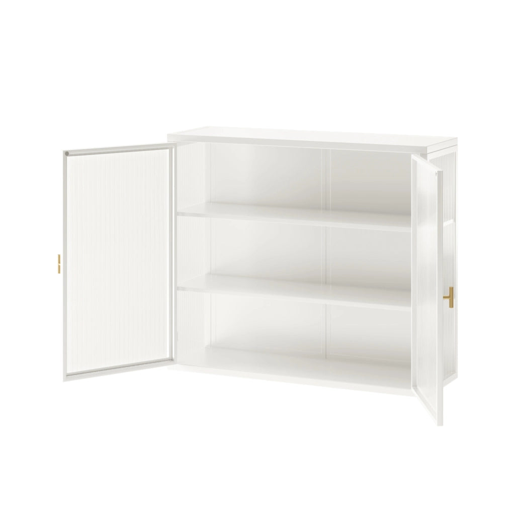 Armadio a Muro Bianco 70 cm con Vetro Chiaro e Doppia Porta, 3 Ripiani