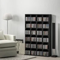 Mobile Porta CD con Ripiani Regolabili per 456 CD o 336 DVD, 24 Scomparti, 89x20x130.5 cm, Nero