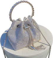 Clutch con Scintille per Donna, Borsa da Sera in Argento, Borsa a Mano con Diamanti, Borsa con Fermo, Portafoglio con Strass per Festa Tempo Libero (B-Argento)