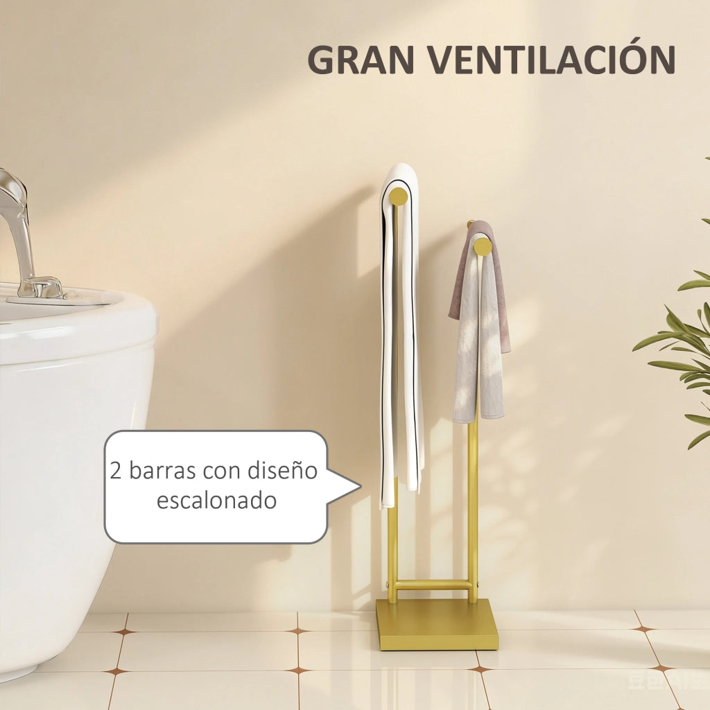 Portasciugamani a L con 2 Barre ¨C zephmum ¨C Dorato 35.5x20x78 cm