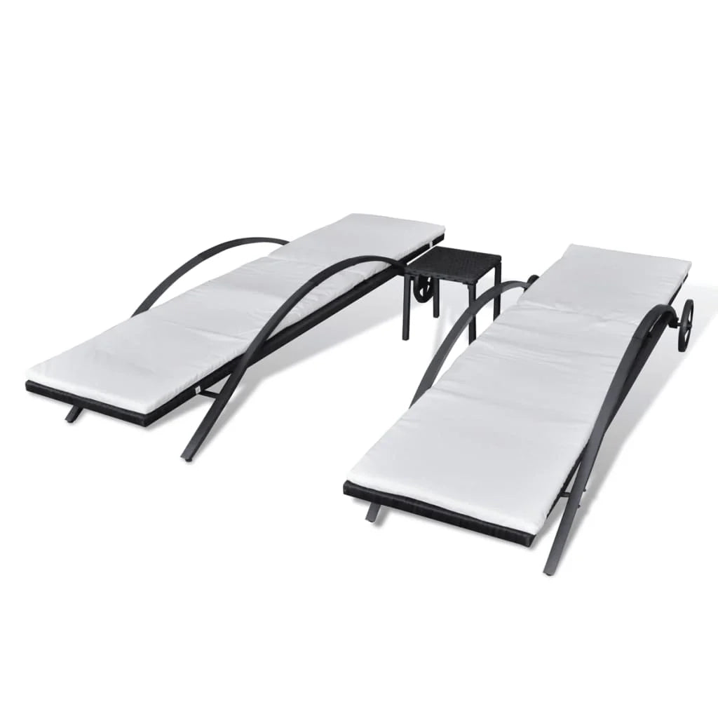 Poltrone lounge con tavolo 199,5 x 65 x 37 cm resina intrecciata nera 02_0011914