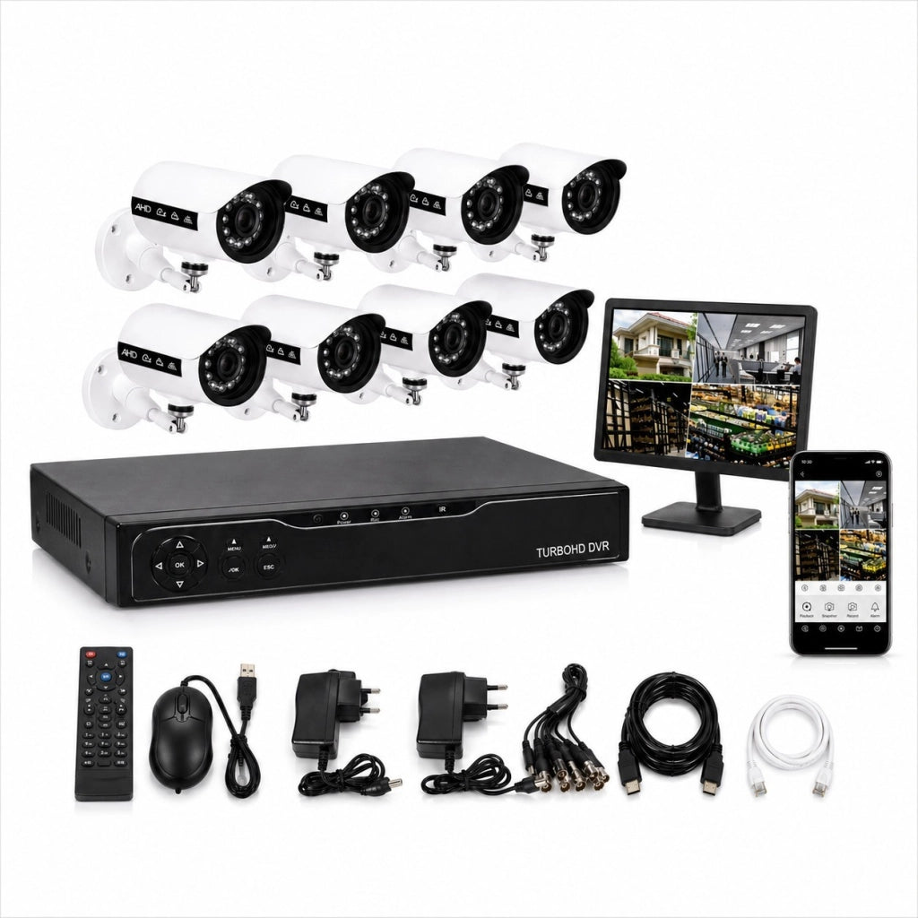KIT VIDEOSORVEGLIANZA AHD DVR CON 8 TELECAMERE HD SISTEMA SICUREZZA H.264