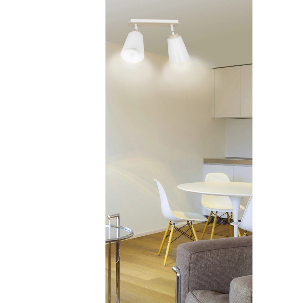 Lampada a sospensione ATLAS in acciaio bianco e legno