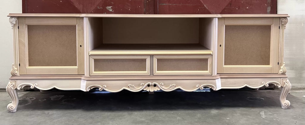 Porta tv 2 ante 2 cassetti classico barocco legno grezzo 200x60x70 - Mobili 2G