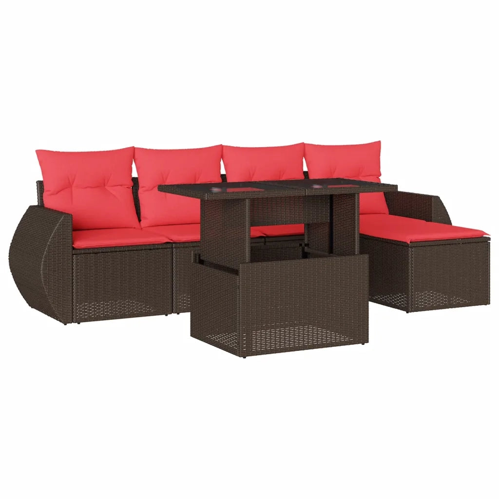 Set Divani da Giardino 6 pz con Cuscini Marrone in Polyrattan 3268504