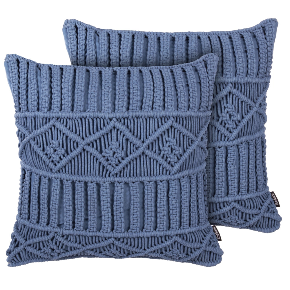 Set di 2 cuscini decorativi in macramè di cotone blu 45 x 45 cm Corda Boho Retro Decor Accessori