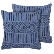 Set di 2 cuscini decorativi in macramè di cotone blu 45 x 45 cm Corda Boho Retro Decor Accessori