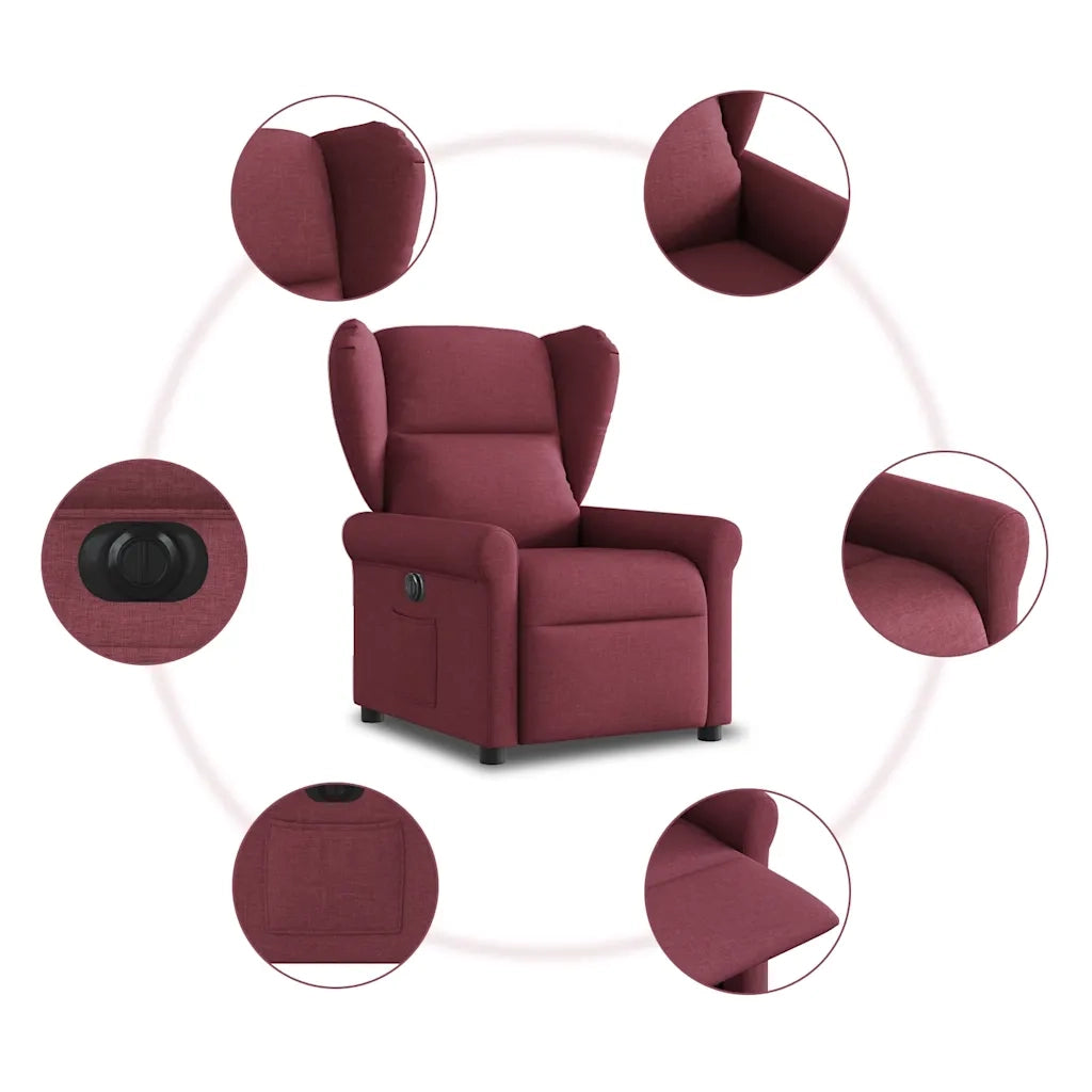 vidaXL Poltrona Elettrica Reclinabile Rosso Vino in Tessuto