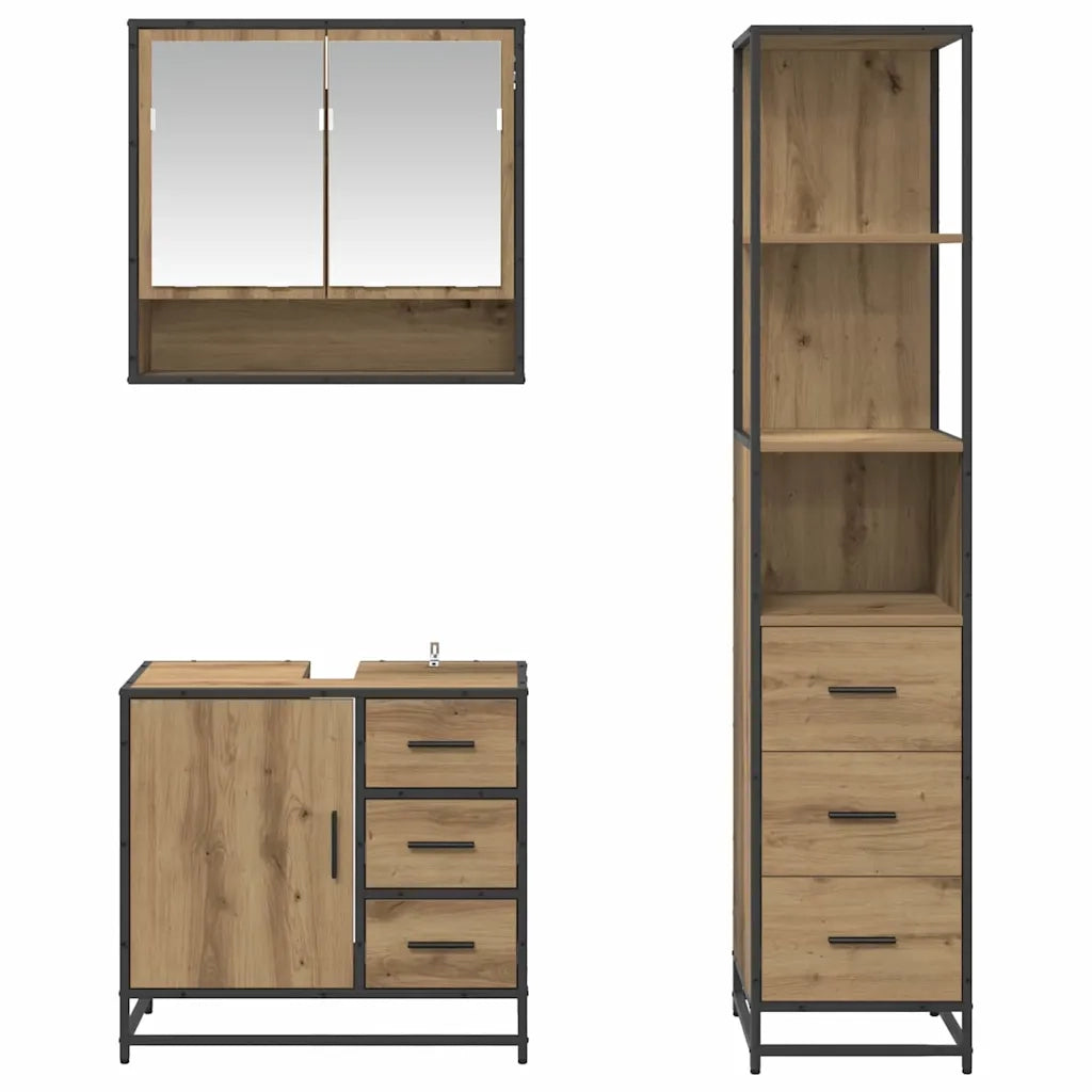 Set di mobili per il bagno con porta 3 pcs Rovere artigianale