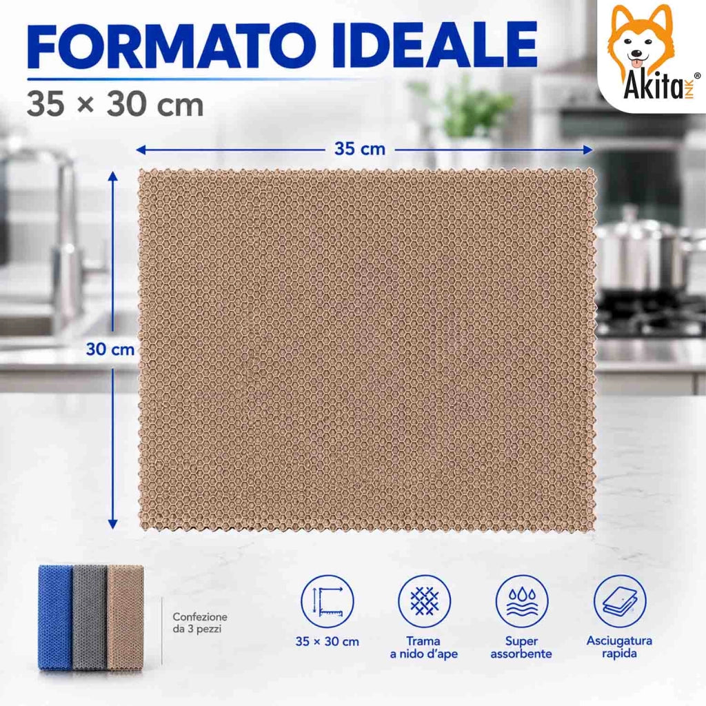 Akitaink 3 Panni in Microfibra Inox PVA 35x30 cm