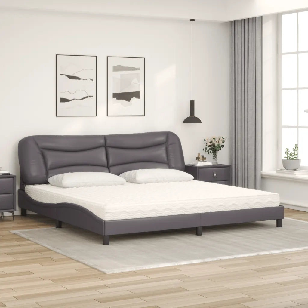 Letto con Materasso Hvar Grigio 200x200 cm in Similpelle 3208748
