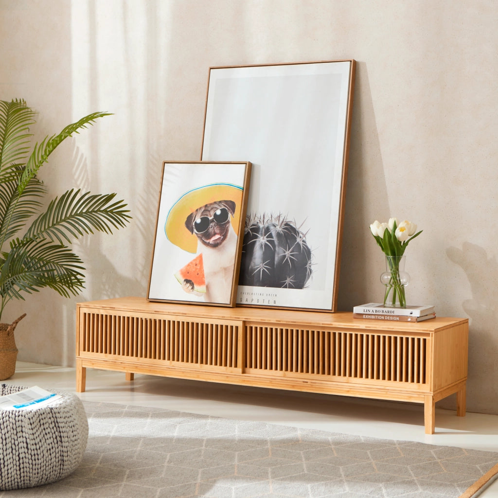 Mobile Porta TV Videbæk in Bambù con 2 Ante Scorrevoli 180 x 40 x 38 cm [en.casa]