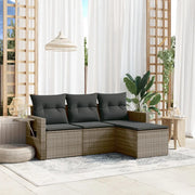 Set Divani da Giardino 4 pz con Cuscini in Polyrattan Grigio