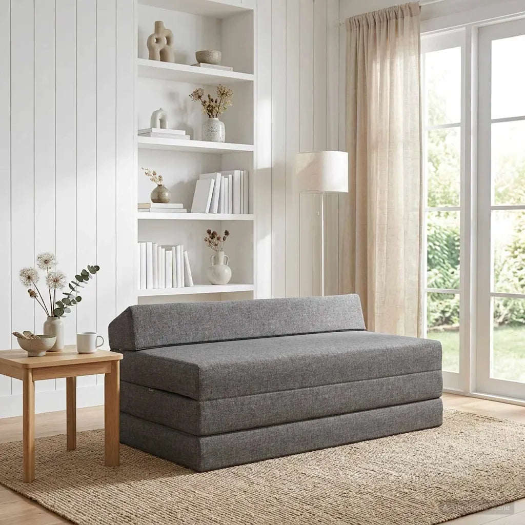 Divano Letto Pieghevole Grigio Chiaro 120 x 60 x 49 cm Tessuto