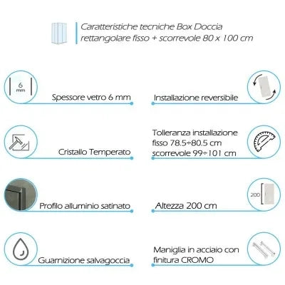 Box doccia angolare 80x100 cm scorrevole in cristallo trasparente Ted