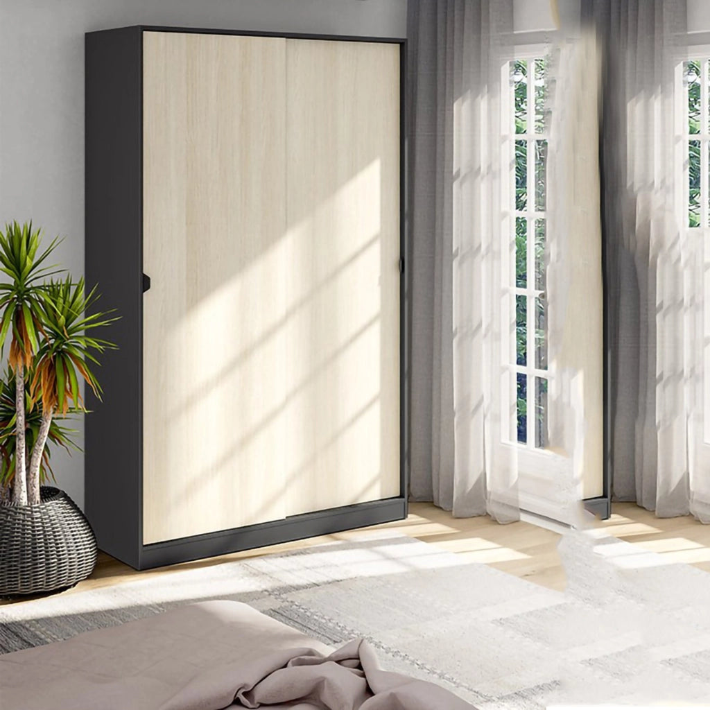 Armadio Camera da Letto Fiora, Guardaroba 2 Ante 4 Ripiani, 50x200h cm Grigio Antracite