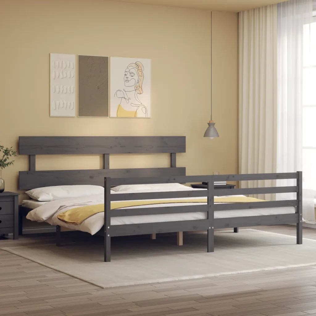 Giroletto con Testiera-Struttura Letto con testiera Grigio 200x200 cm in Legno Massello 892364