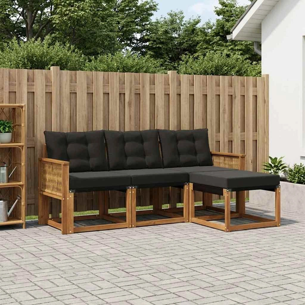 Set di divani da esterno 4 pz Naturale e Nero 3381876